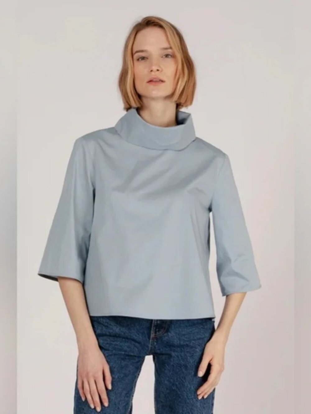 $175 Harshman Light Blue Nisha Blouse Cowl Neck Size S